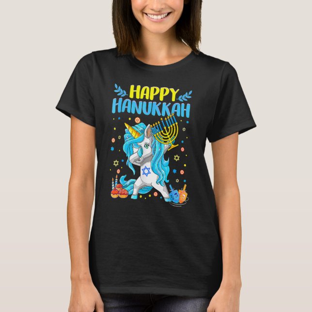 T-shirt Happy Hanukkah Dabbing Jewish Unicorn Kids Chanuka (Devant)