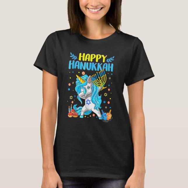 T-shirt Happy Hanukkah Dabbing Jewish Unicorn Kids Chanuka (Devant)