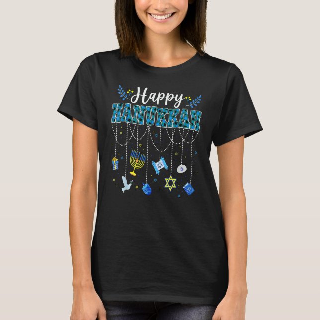 T-shirt Happy Hanukkah Decorations Dreidel Menorah Chanuka (Devant)
