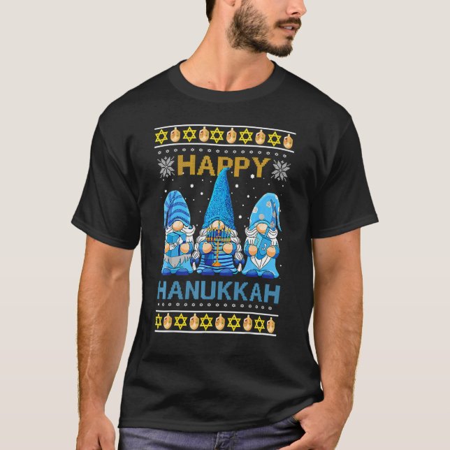 T-shirt Happy Hanukkah Gnome Gnomies Menorah Pajama Ugly (Devant)