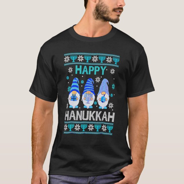 T-shirt Happy Hanukkah Gnome Gnomies Menorah Pajama Ugly 4 (Devant)