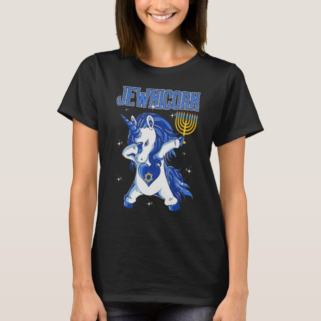 T-shirt Happy Hanukkah Jewnicorn Dabbing Unicorn Christmas (Devant)