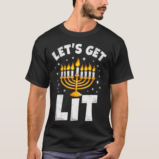 T-shirt Happy Hanukkah Let'S Get Lit Menorah Jewish Christ (Devant)