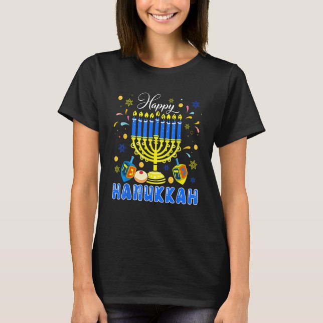 T-shirt Happy Hanukkah Menorah Dreidel Proud Jewish Family (Devant)