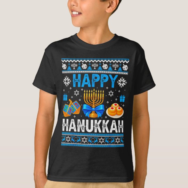 T-shirt Happy Hanukkah Menorah Dreidel Ugly Chanukah Pajam (Devant)