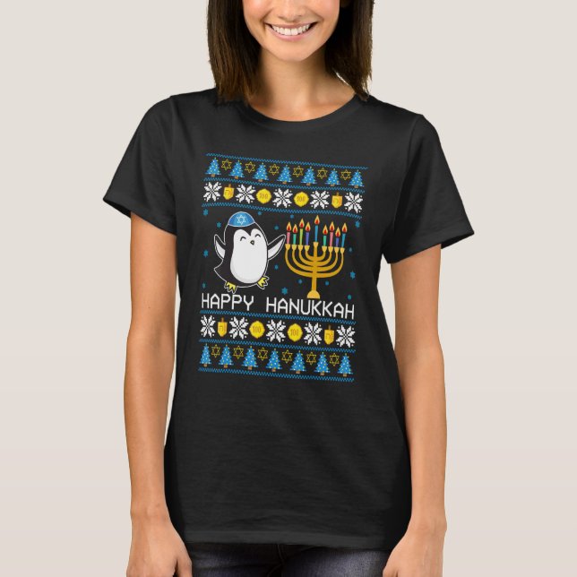 T-shirt Happy Hanukkah Penguin Ugly Sweater Jewish Chanuka (Devant)