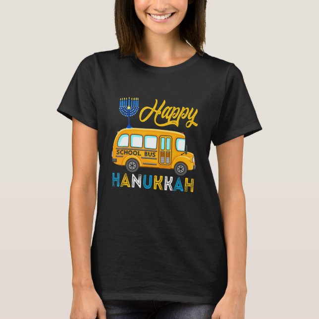 T-shirt Happy Hanukkah School Bus Carrying Jewish Menorah  (Devant)