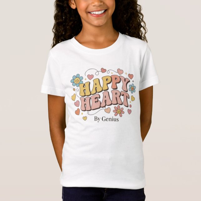 T-Shirt Happy Heart T-Shirt, Groovy Retro 70s Positive Quo (Devant)