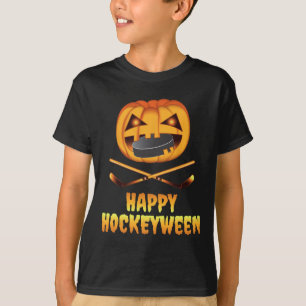 T-shirt Happy Hockeyween Citrouille de hockey manger Puck