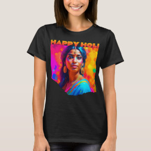 T-shirt Happy Holi belle femme en bleu