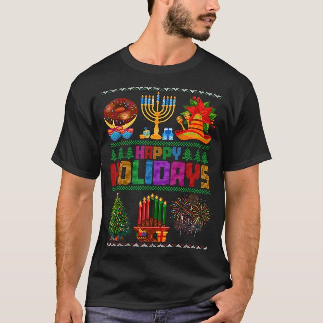 T-shirt Happy Holidays Christmas Hanukkah Kwanzaa Happy Ne (Devant)