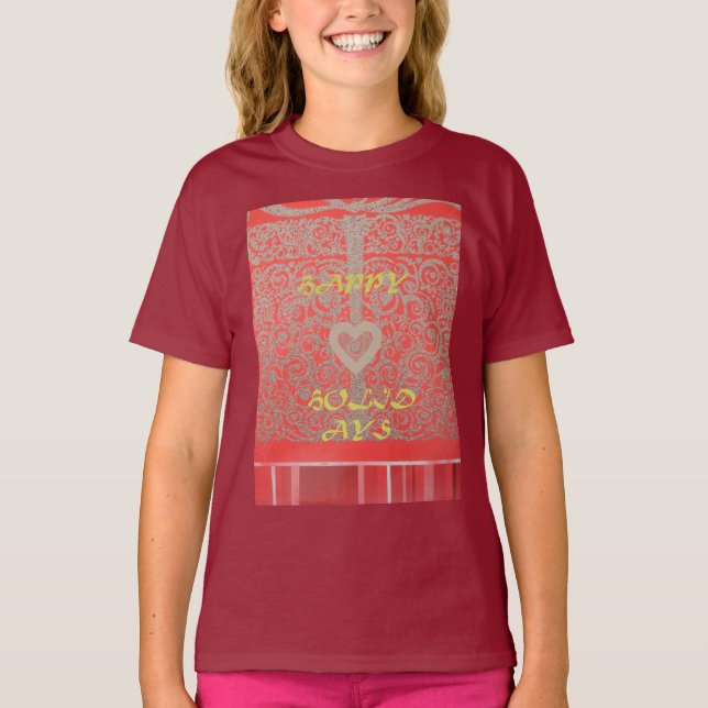 T-shirt Happy Holidays Parties scintillant rouge design co (Devant)