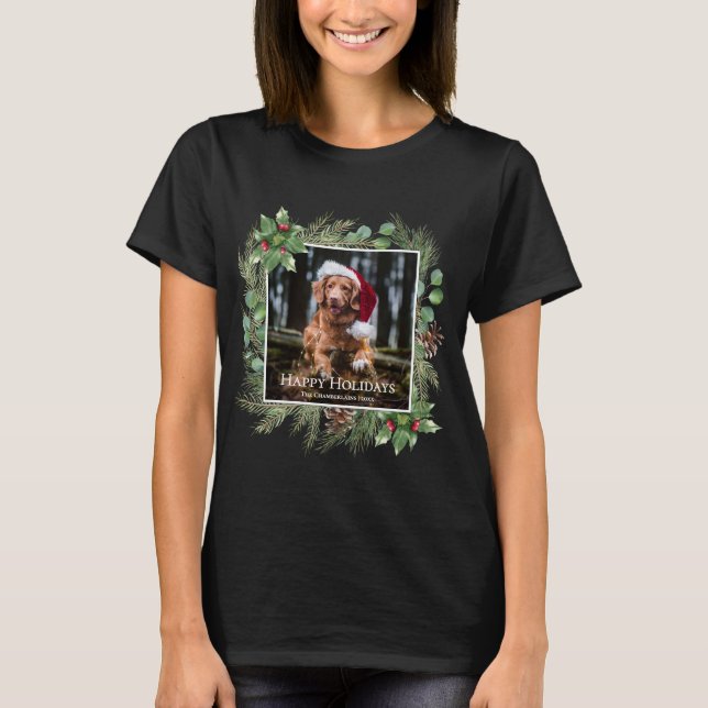 T-shirt Happy Holidays Pet Photo Wreath (Devant)