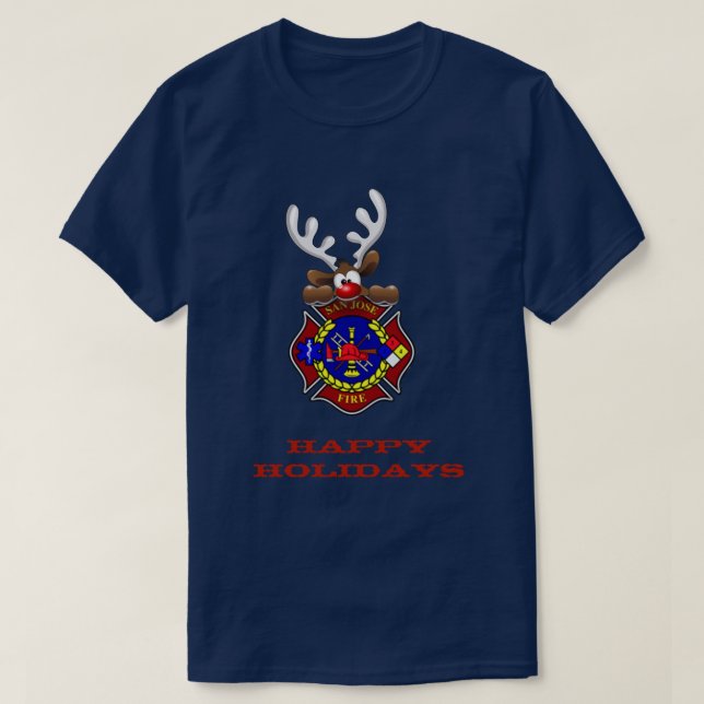 T-shirt Happy Holidays Reindeer San Jose Fire Department (Design devant)