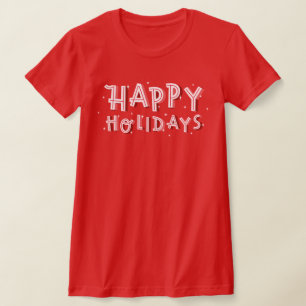 T-shirt Happy Holidays text white on red