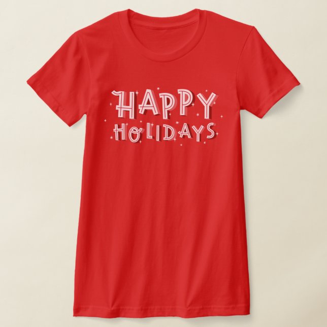 T-shirt Happy Holidays text white on red (Poser)