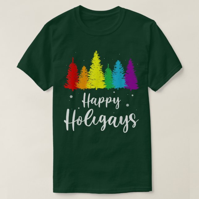 T-shirt Happy Holigays Rainbow Christmas Pride LGBT Gay Pu (Design devant)