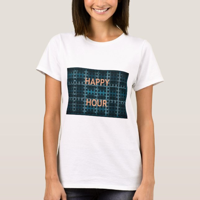 T-shirt Happy Hour Texte bleu Vector Art Imprimer (Devant)