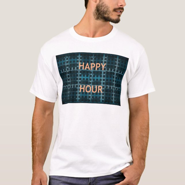 T-shirt Happy Hour Texte bleu Vector Art Imprimer (Devant)