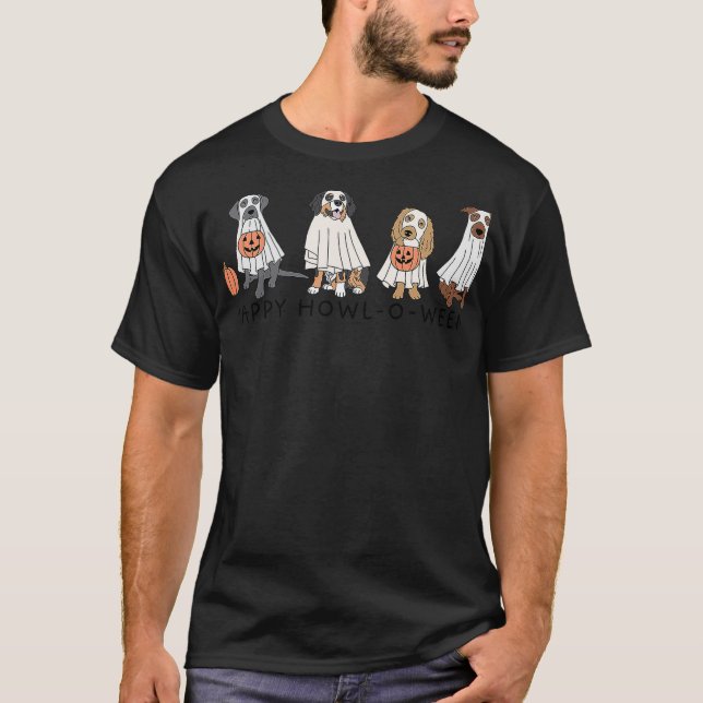 T-shirt Happy Howl O Ween Cute Ghost Dog Funny Halloween C (Devant)