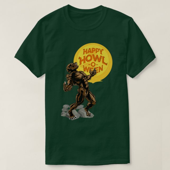 T-shirt Happy Howl o ween Halloween werewolf (Design devant)