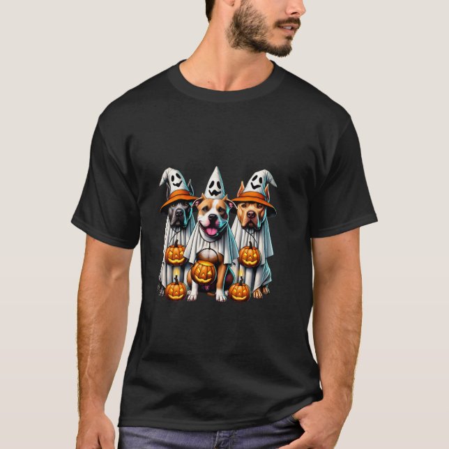 T-shirt Happy Howl of ween Pitbull Citrouille de chien Hal (Devant)