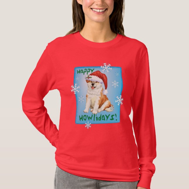 T-shirt Happy Howliday Akita (Devant)
