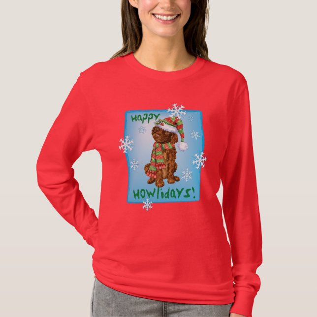 T-shirt Happy Howliday Irish Water Spaniel (Devant)