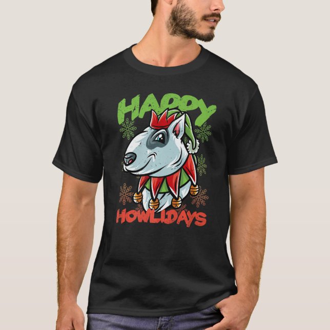 T-shirt Happy Howlidays Bull Terrier Bully Elf Hund Weihna (Devant)