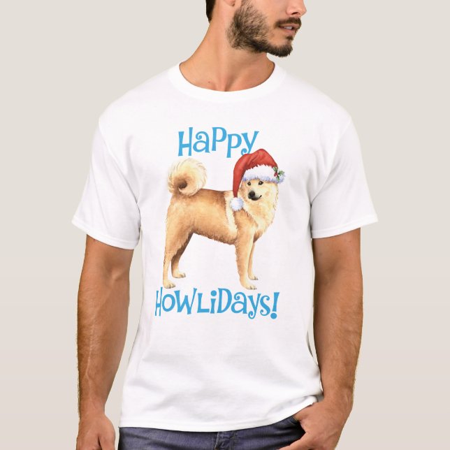 T-shirt Happy Howlidays Norwegian Buhund (Devant)