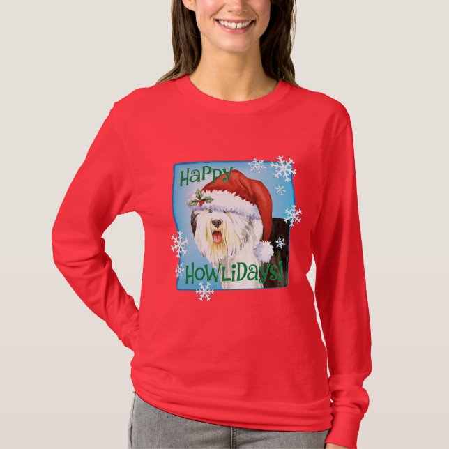 T-shirt Happy Howlidays Old English Sheepdog (Devant)