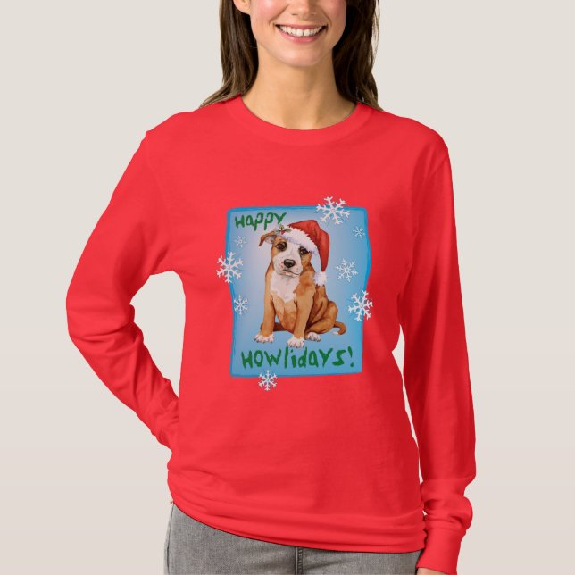 T-shirt Happy Howlidays Staffordshire Bull Terrier (Devant)