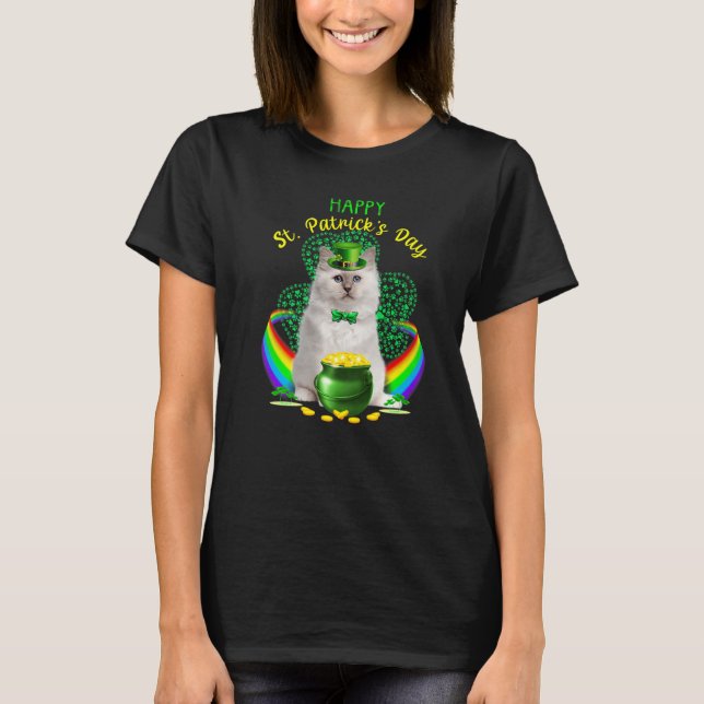 T-shirt Happy Jour de la Saint Patrick blanc chat Leprecha (Devant)