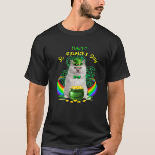 T-shirt Happy Jour de la Saint Patrick blanc chat Leprecha
