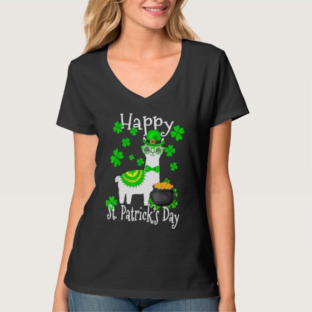 T-shirt Happy Jour de la Saint Patrick Llama Papa Maman Ga (Devant)