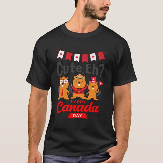 T-shirt Happy Joyeux Drapeau de la Fête du Canada pour (Devant)