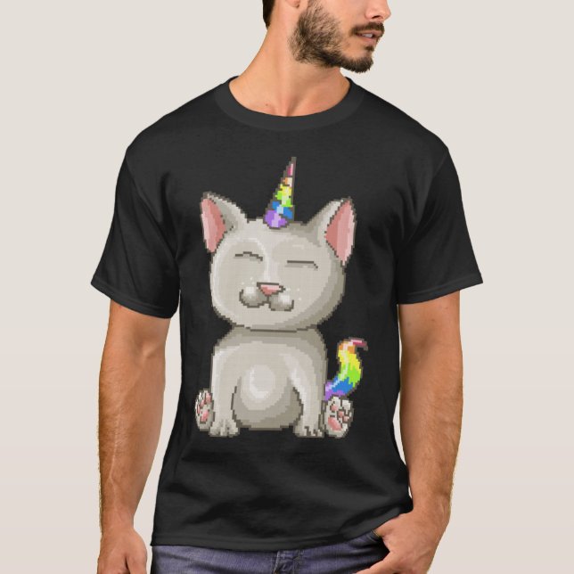 T-shirt Happy Kitty Pixel Rainbow Cat Unicorn (Devant)