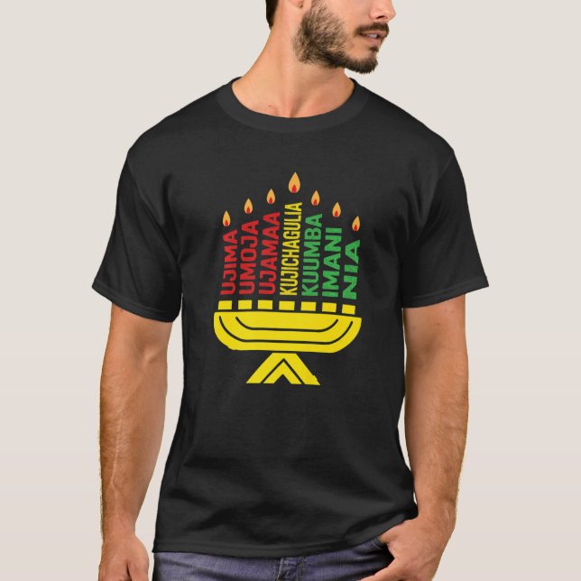 T-shirt Happy Kwanzaa 7 principles Candles African Black C (Devant)