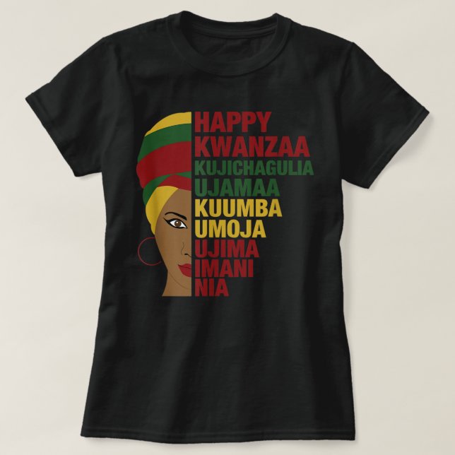 T-shirt Happy Kwanzaa African Black Woman 7 Principles (Design devant)