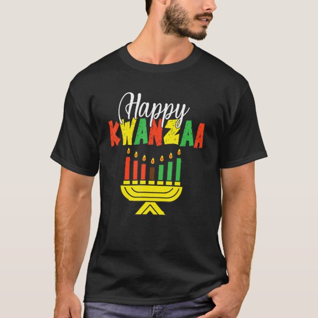 T-shirt Happy Kwanzaa Candles African Black Culture Afro w (Devant)