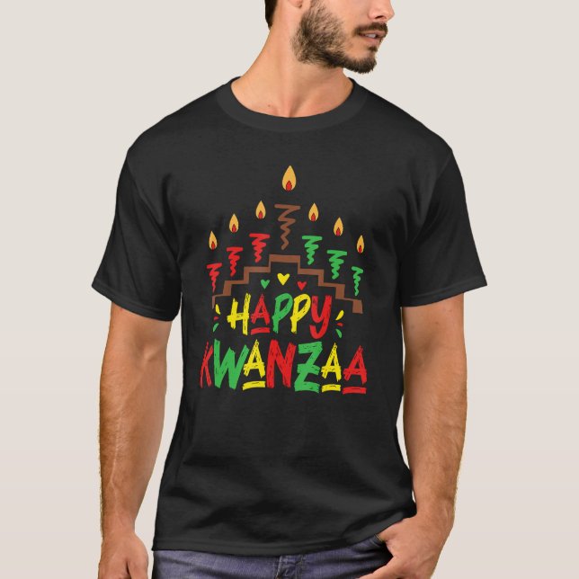 T-shirt Happy Kwanzaa Candles African Black Culture Afro w (Devant)
