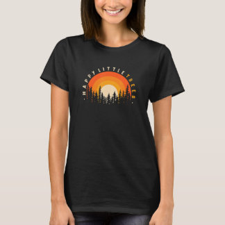 T-shirt Happy Little Tree Forest Landscape Vintage Sunset 