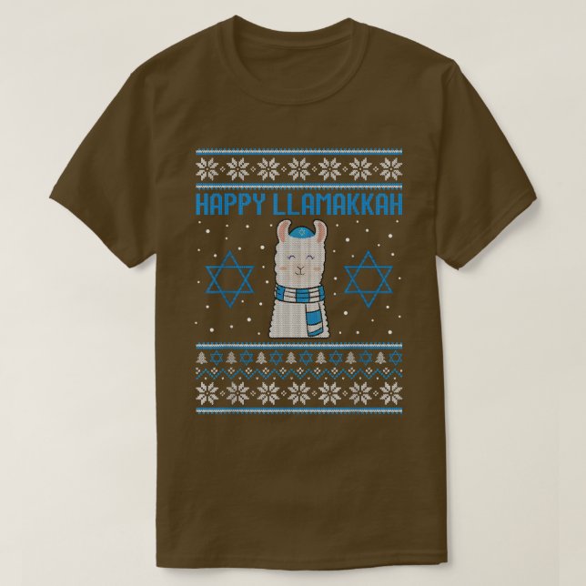 T-shirt Happy Llamakkah Llama Ugly Hanoukka Ugly Sweater T (Design devant)