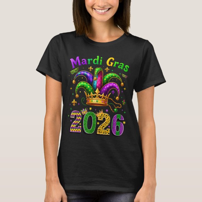 T-shirt Happy Mardi Gras 2026 Jester Hat Men Women Kid Car (Devant)
