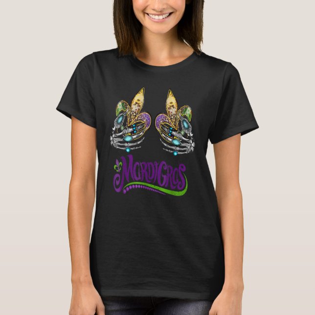 T-shirt Happy Mardi Gras Skeleton Hands Carnival Graphisme (Devant)