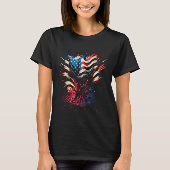 T-shirt Happy Memorial Day Fireworks American USA Flag 4th (Devant)