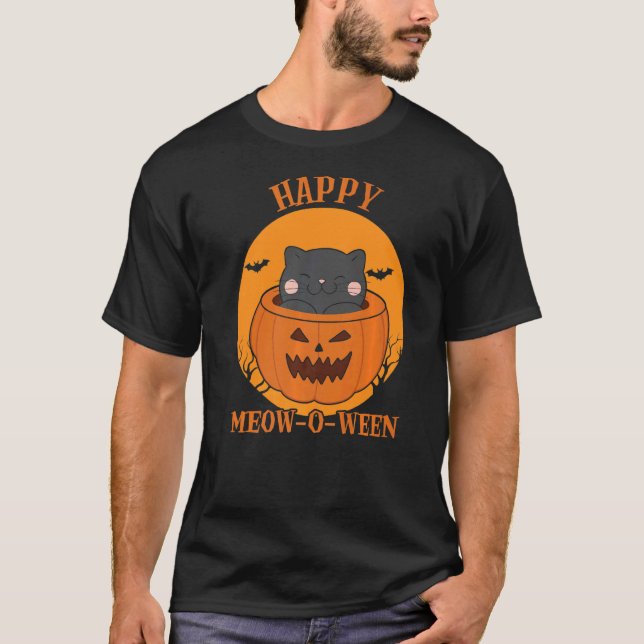 T-shirt Happy Meow O Ween Chat Costume d'Halloween (Devant)