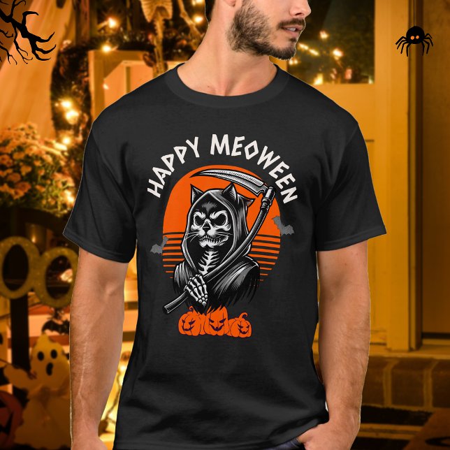T-shirt Happy Meoween Éffrayant Grim Reaper Chat Halloween (Créateur téléchargé)