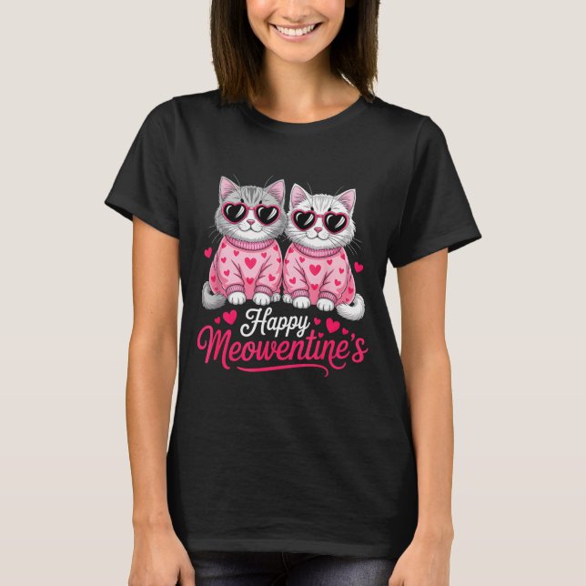 T-shirt Happy Meowentine’s Cute Romantic Cats Couple Valen (Devant)