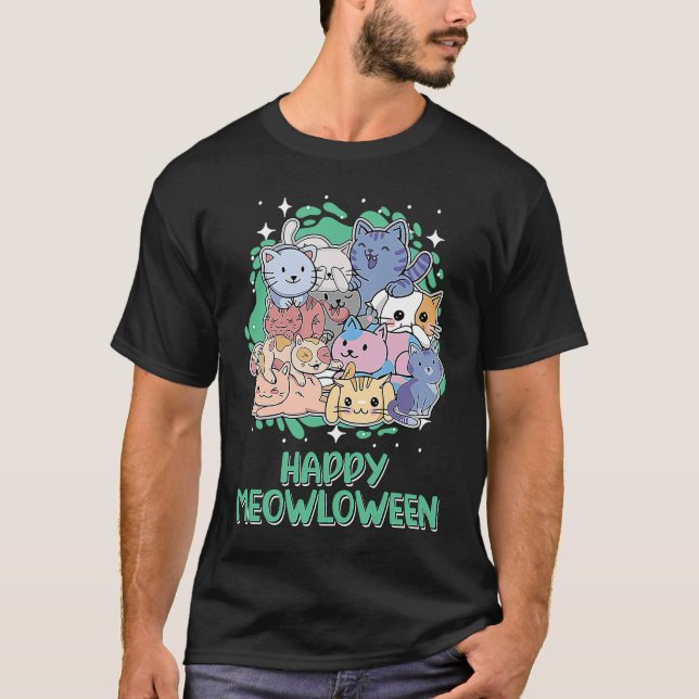 T-shirt Happy Meowloween Chat Halloween Kitten Chat effray (Devant)